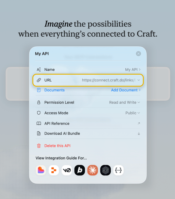 API URL displayed at the top