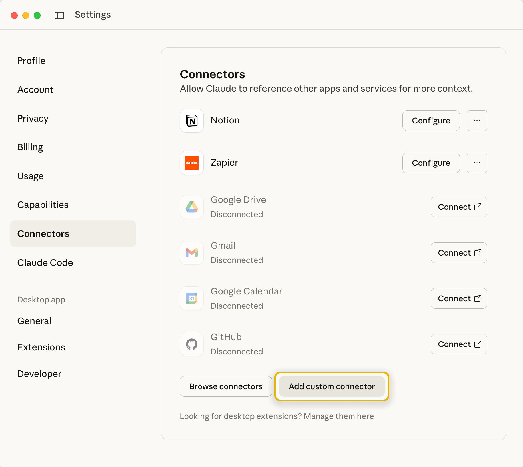 Select the Connectors section