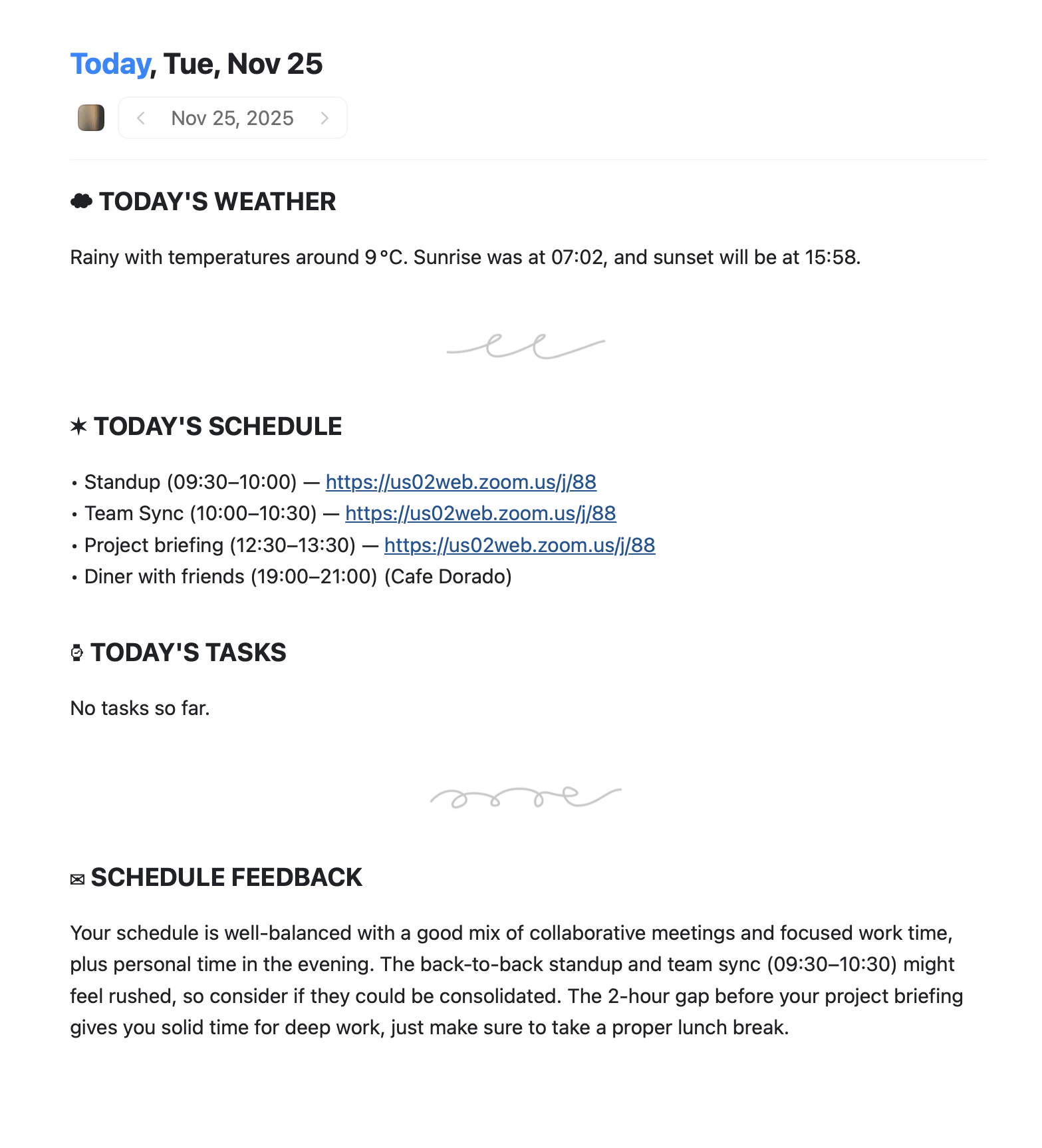 Daily Agenda