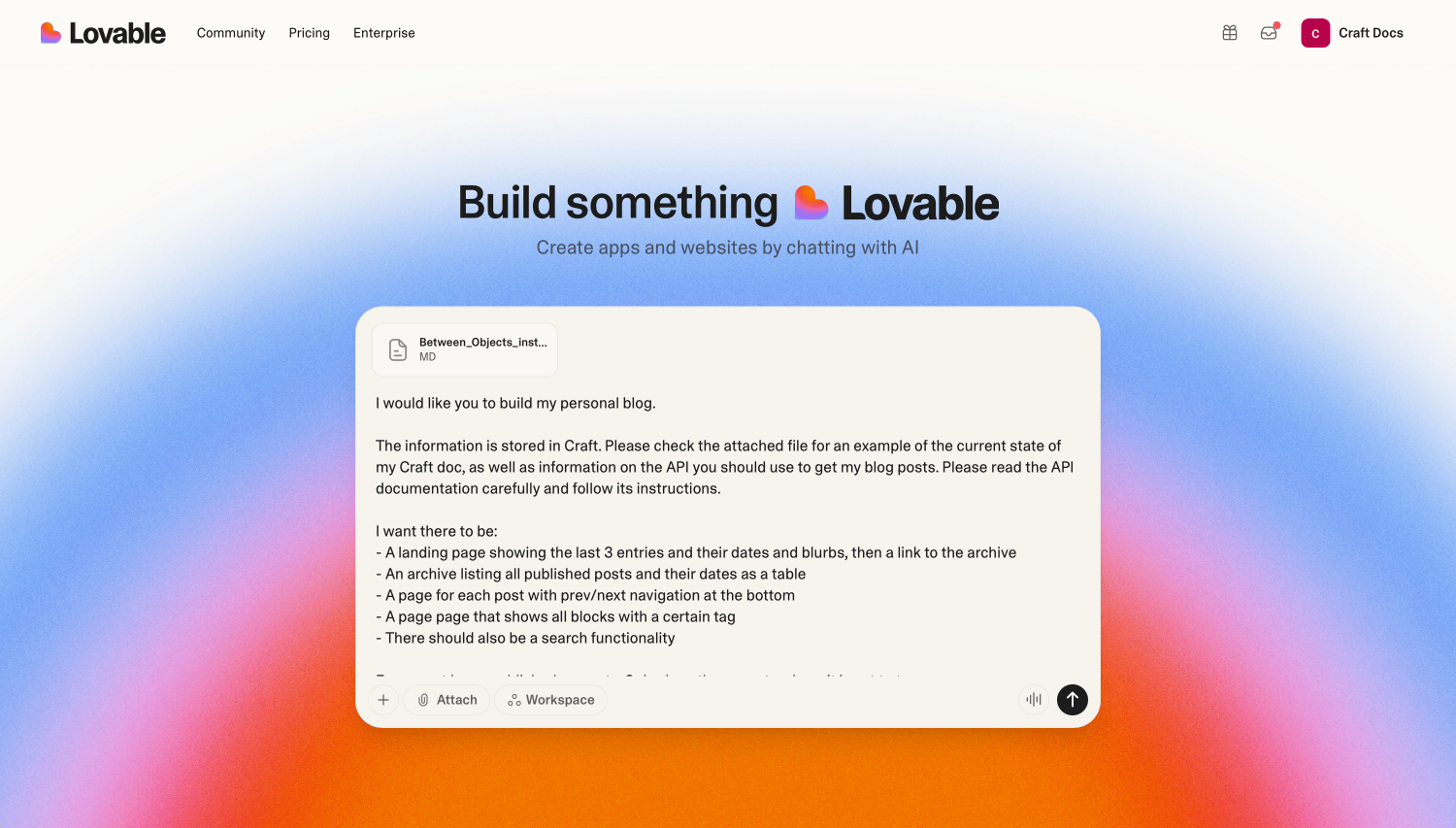Personal Blog built with Craft and Lovable