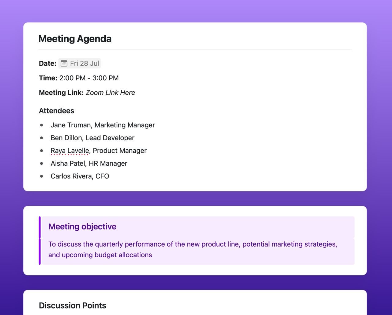 Preview of Meeting agenda template