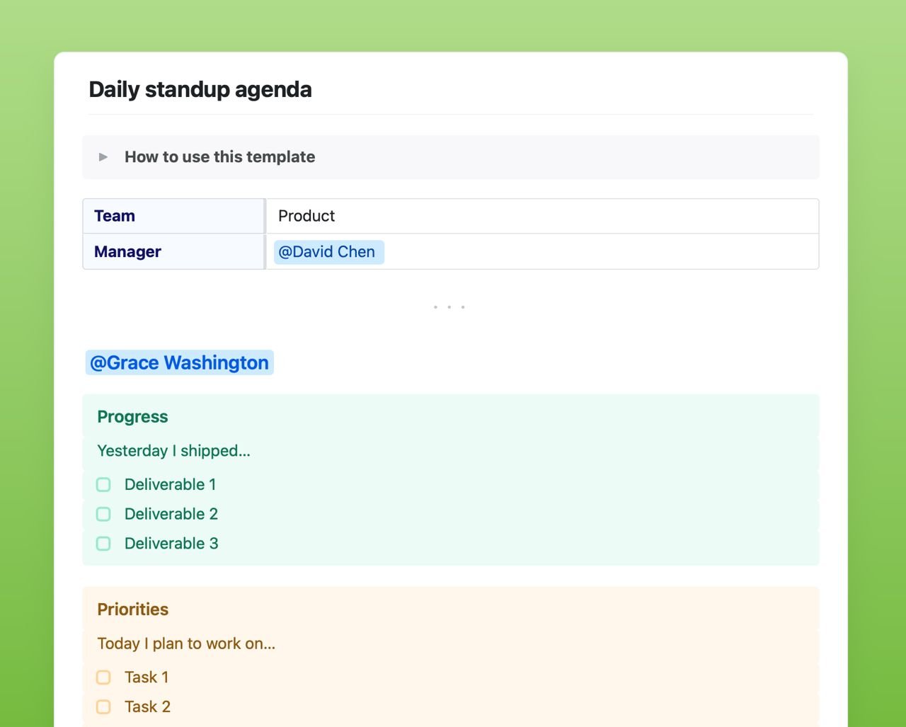 Preview of Daily standup agenda template